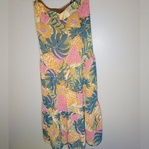 My Danielle Skirt Size Small Pink Orange Tropical‎ Fruit Pineapple Long Tiered